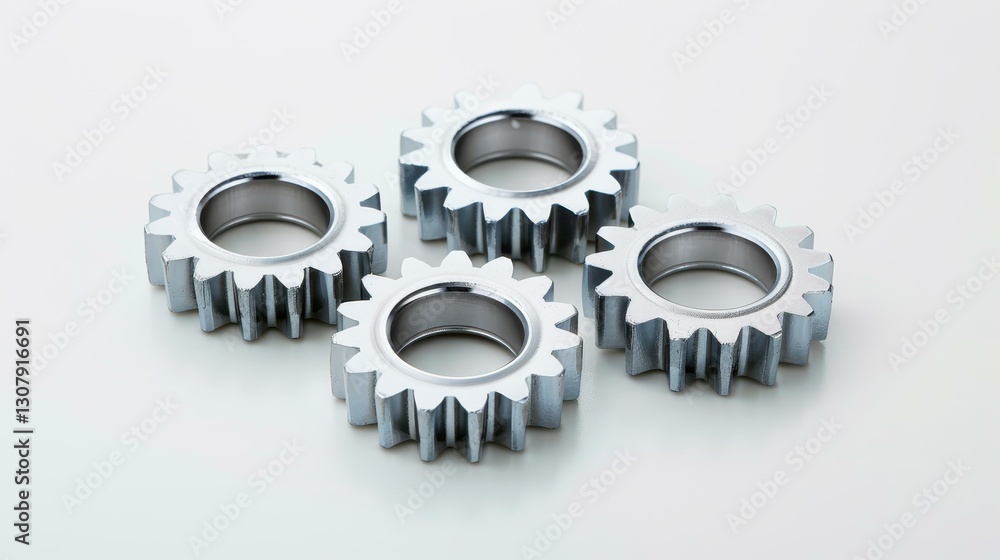 A sleek top view of three metal gears stacked on a clean white background, showcasing precision engineering and design. A sleek top view of three metal gears stacked on a clean white background, showcasing precision engineering and design.