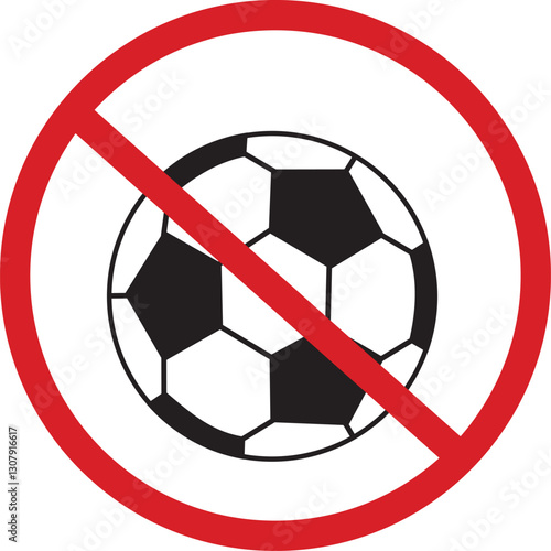 An illustration of a red circle with a red diagonal line through a soccer ball silhouette, playing soccer is prohibited
