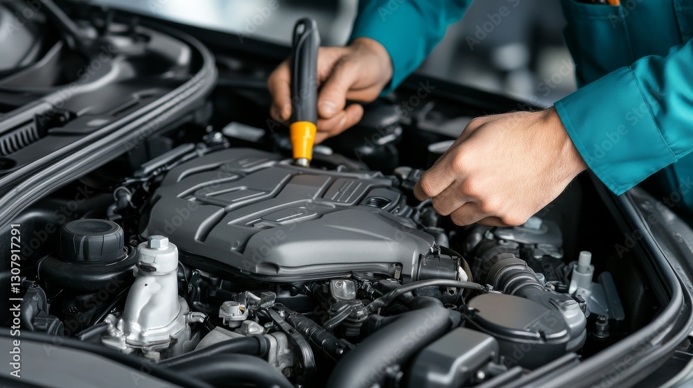 A mechanic works on an automobile engine, demonstrating hands-on skills and precision in automotive repair. A mechanic works on an automobile engine, demonstrating hands-on skills and precision in automotive repair.