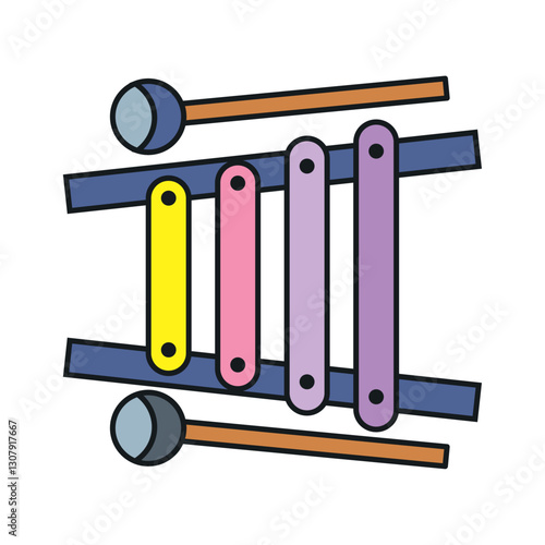 Vector Illustration of a Colorful Cartoon Xylophone Toy with Two Mallets for Children's Musical Learning and Fun