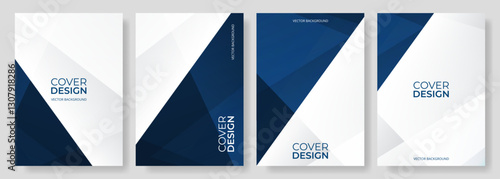Blue and white abstract modern poster or vertical background vector set. A4 resolution polygonal elegant cover design for brochure, book, flyer, poster, background, banner, annual report presentation.
