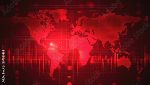 Fototapeta Naklejka Na Ścianę i Meble -  Global alert, red world map with digital overlay.
