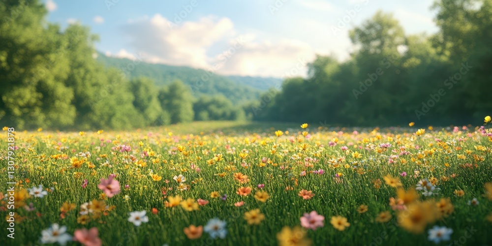 Vibrant wildflower field under a clear blue sky in springtime, showcasing nature's beauty and colors Vibrant wildflower field under a clear blue sky in springtime, showcasing nature's beauty and colors
