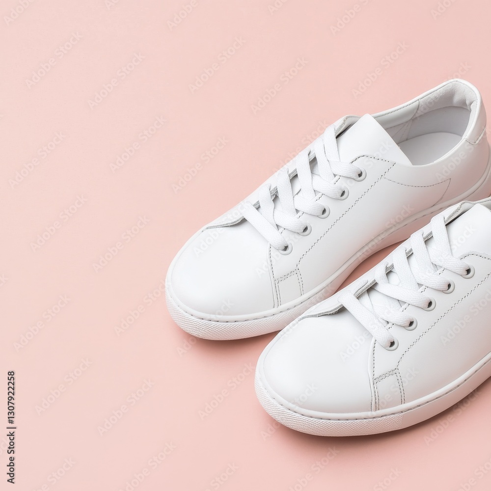 Fresh and stylish white sneakers on a soft pink background, perfect for casual and trendy outfits. Fresh and stylish white sneakers on a soft pink background, perfect for casual and trendy outfits.