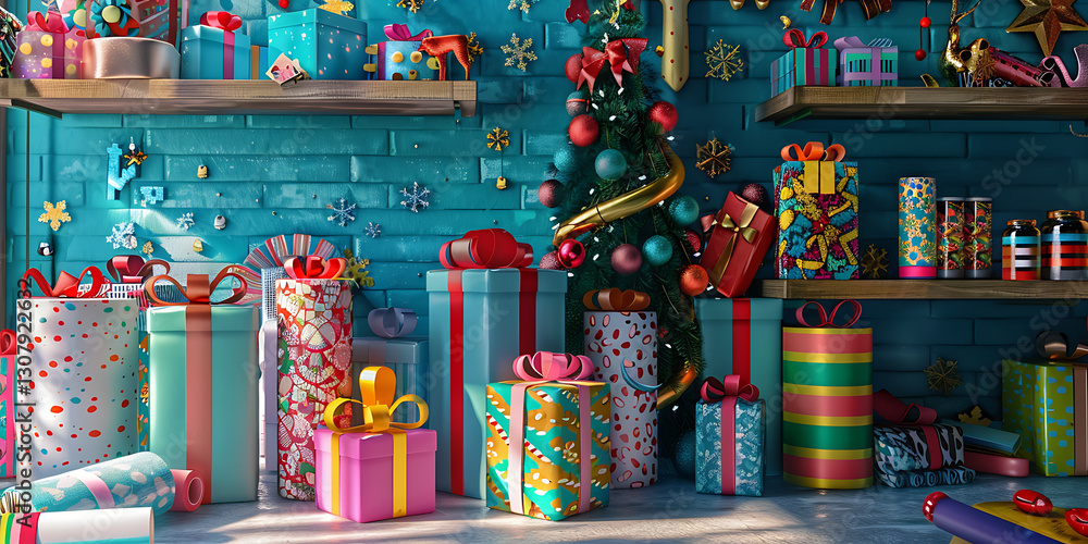 Stacked Christmas Gifts with Festive Wrapping Near a Decorated Tree
Stacked Christmas Gifts with Festive Wrapping Near a Decorated Tree