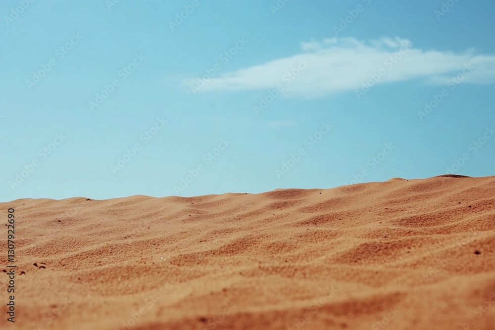Fototapeta premium Close-up of soft sandy surface under clear blue sky with wispy clouds on a warm day : Generative AI