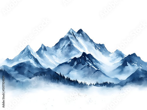Wallpaper Mural Watercolor Painting of Majestic Snowy Mountains Torontodigital.ca