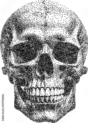 Skull vintage y2k stipple art, horror halftone stipple brutalist retro vector png with transparent background, bones 2000s aesthetic photocopy effect tattoo