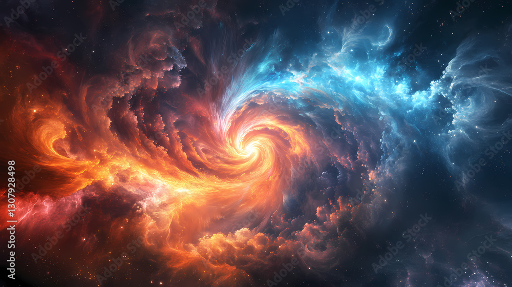 Fototapeta premium A quantum event warps a nebula, bending light into infinite spirals of radiant energy. Infinite - Universe. Illustration