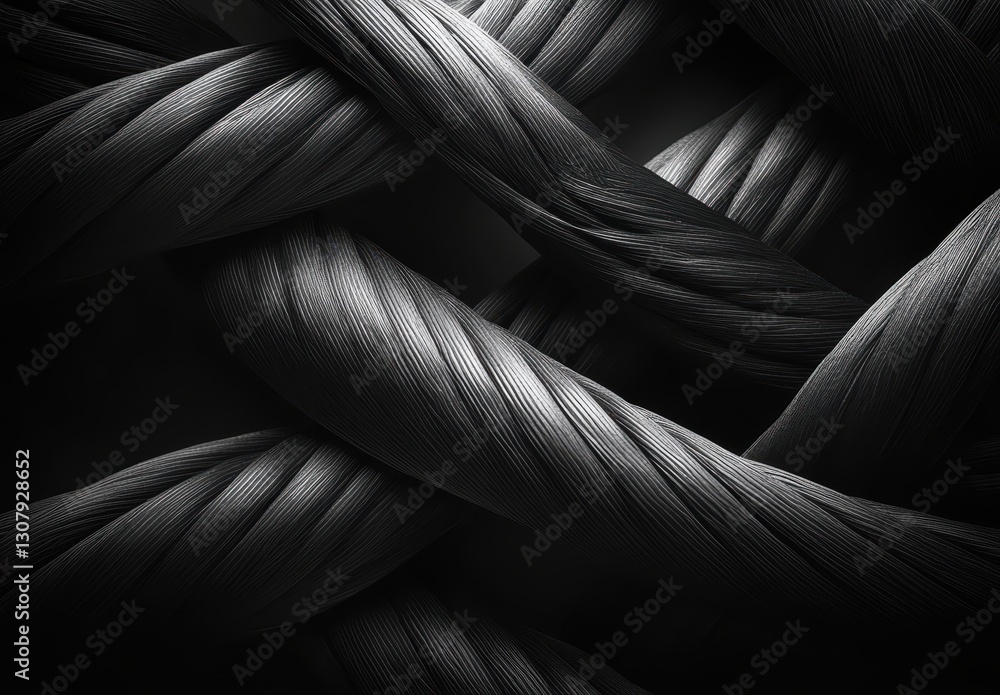 Obraz premium Intricate Patterns of Twisted Fibers with Dramatic Lighting and Textures Highlighting Softness and Strength in Monochromatic Tones