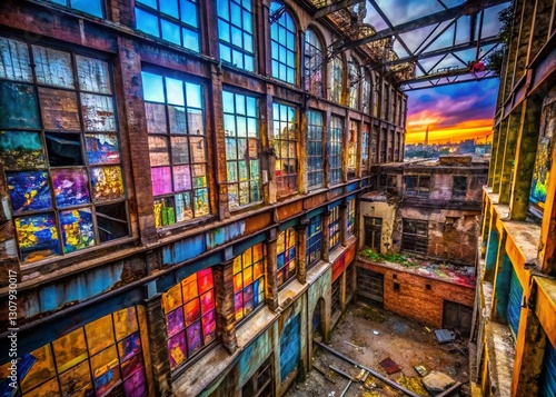 Abstract Geometric Urban Exploration: Vibrant Colors & Decaying Structures