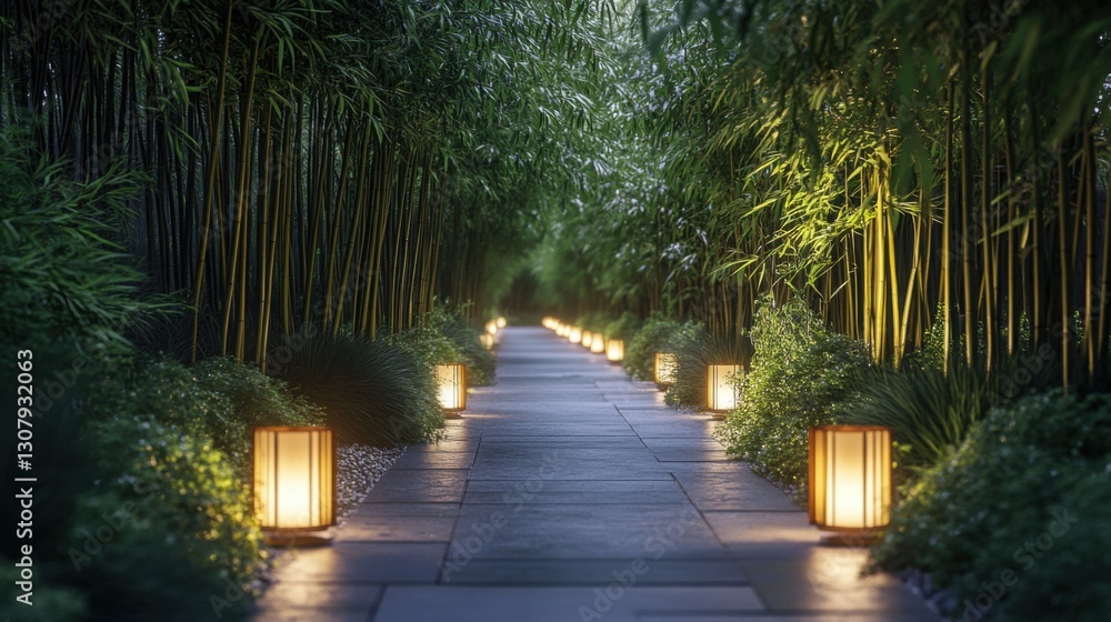 Fototapeta premium Zielony ogród z lampionami