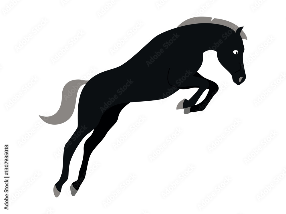 Fototapeta premium Black horse jumping. Animal character. Vector isolated flat illustration