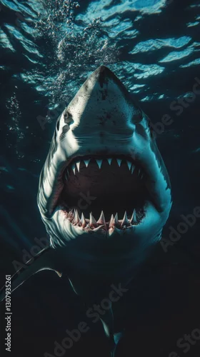 Obraz Rekin biały pod wodą z otwartą paszczą