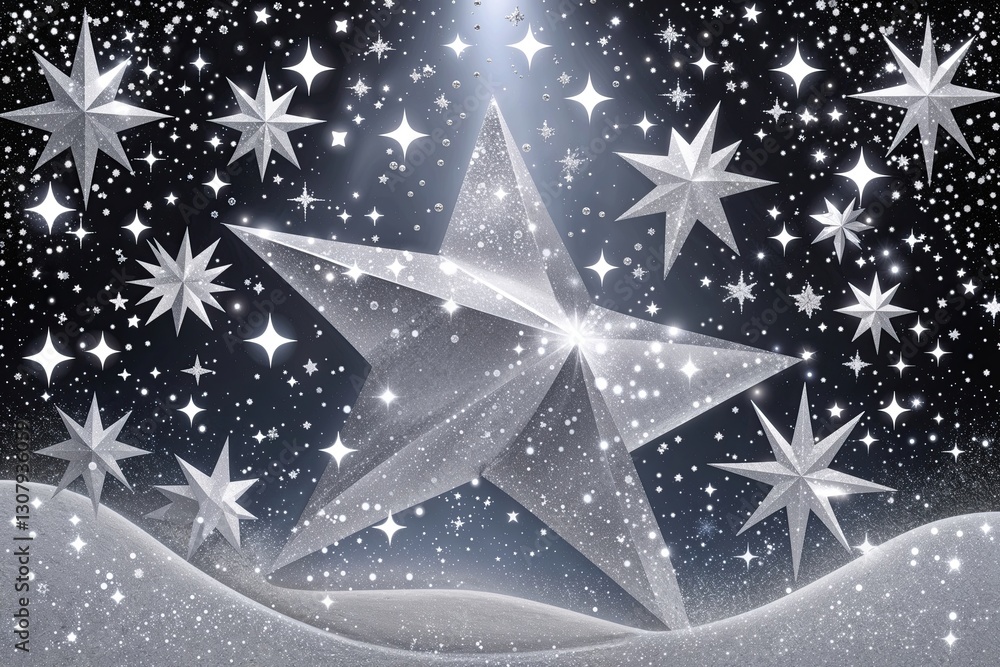 Stunning Silver Starry Background Illustration with Celestial Sparkle and Glitter Effects Stunning Silver Starry Background Illustration with Celestial Sparkle and Glitter Effects