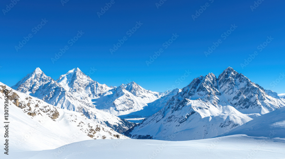 Majestic snow covered mountain range under brilliant blue sky Majestic snow covered mountain range under brilliant blue sky