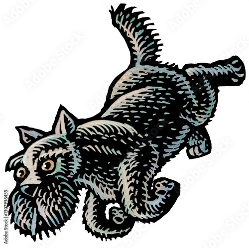 Photography running or jumping black scotty terrier or schnauzer dog