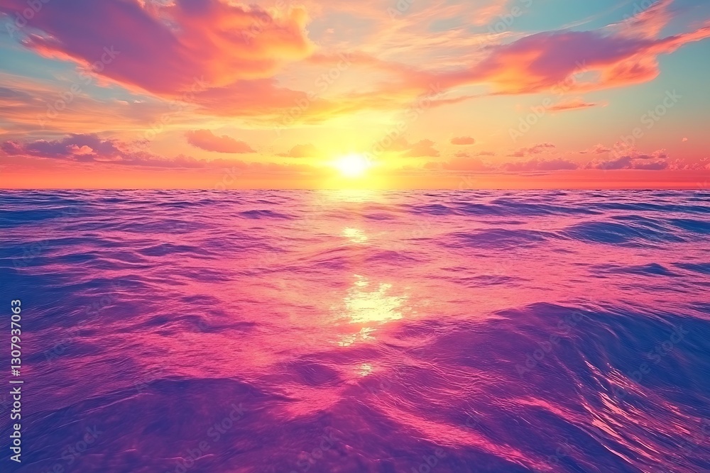 Obraz premium Charming Sunset Over Waves with Pink and Blue Hues Reflecting on the Ocean : Generative AI