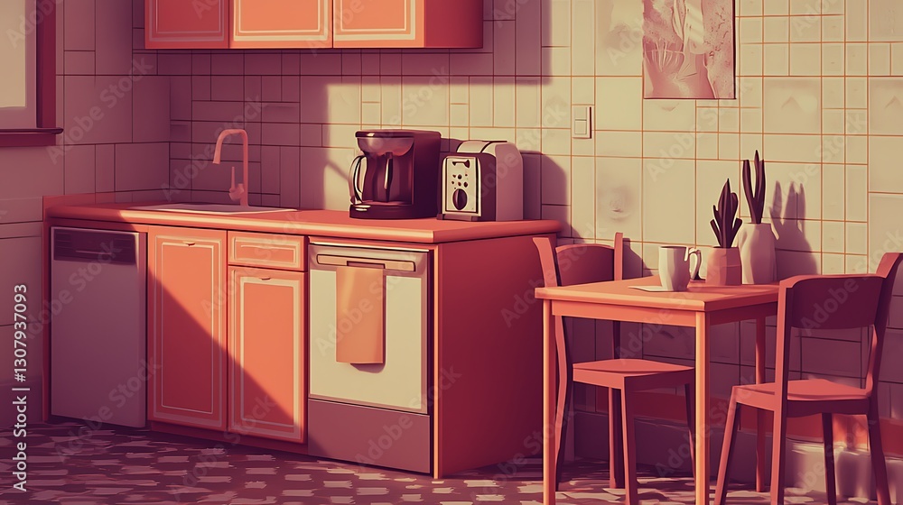 Fototapeta premium Sunny Retro Kitchen Interior
