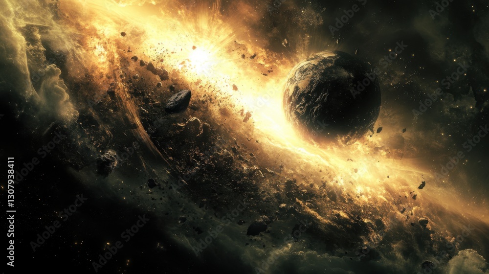 Obraz premium Galaktyka, wszechświat, eksplozja, planety w kosmosie