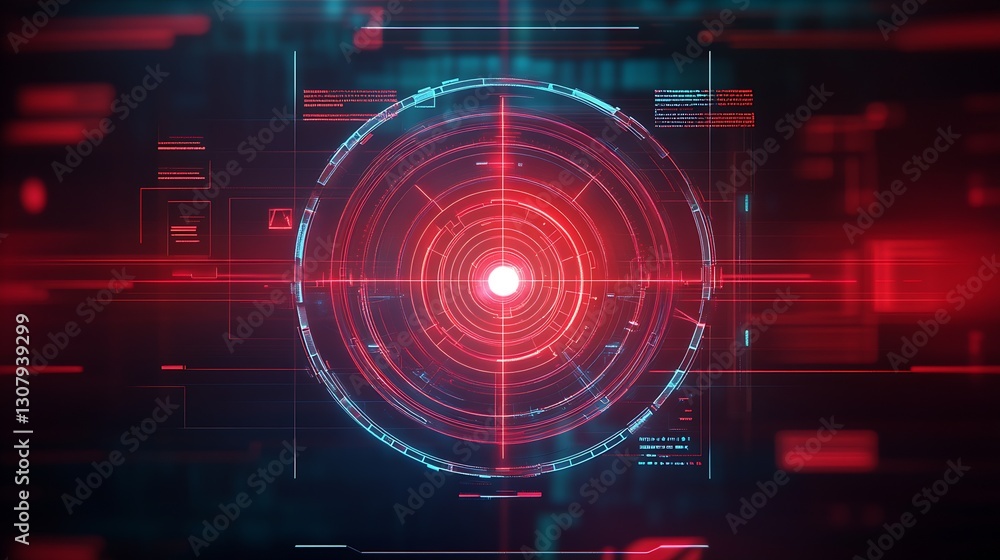 Advanced digital technology interface featuring vibrant red circular graphics and data displays : Generative AI Advanced digital technology interface featuring vibrant red circular graphics and data displays : Generative AI