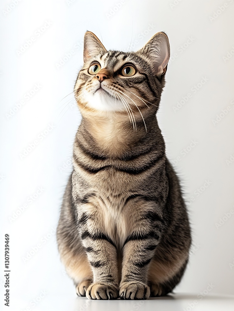 Elegant tabby cat with bright eyes sitting gracefully and looking upward : Generative AI Elegant tabby cat with bright eyes sitting gracefully and looking upward : Generative AI
