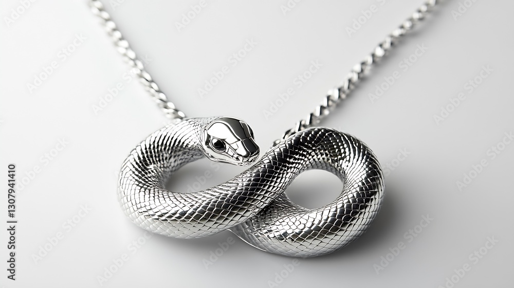 Elegant silver snake necklace designed with intricate detailing for bold fashion statement : Generative AI Elegant silver snake necklace designed with intricate detailing for bold fashion statement : Generative AI