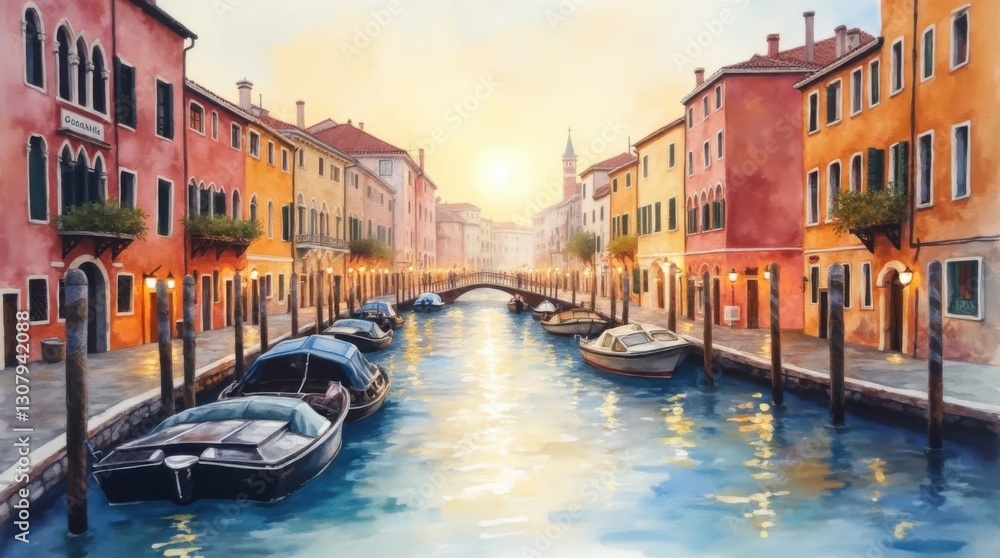 Fototapeta premium Romantic Watercolor of Venice's Historic Canals