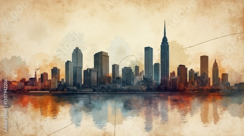 Rustic Weathered Montreal Cityscape Watercolor