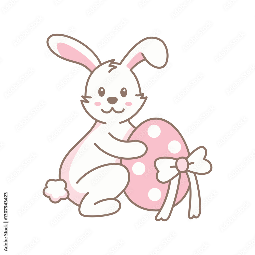 Illustration of Easter Bunny with Pink Egg Illustration of Easter Bunny with Pink Egg