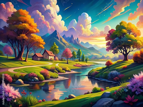 Abstract Manga Landscape: Flat Impressionistic Texture for Graphic Design