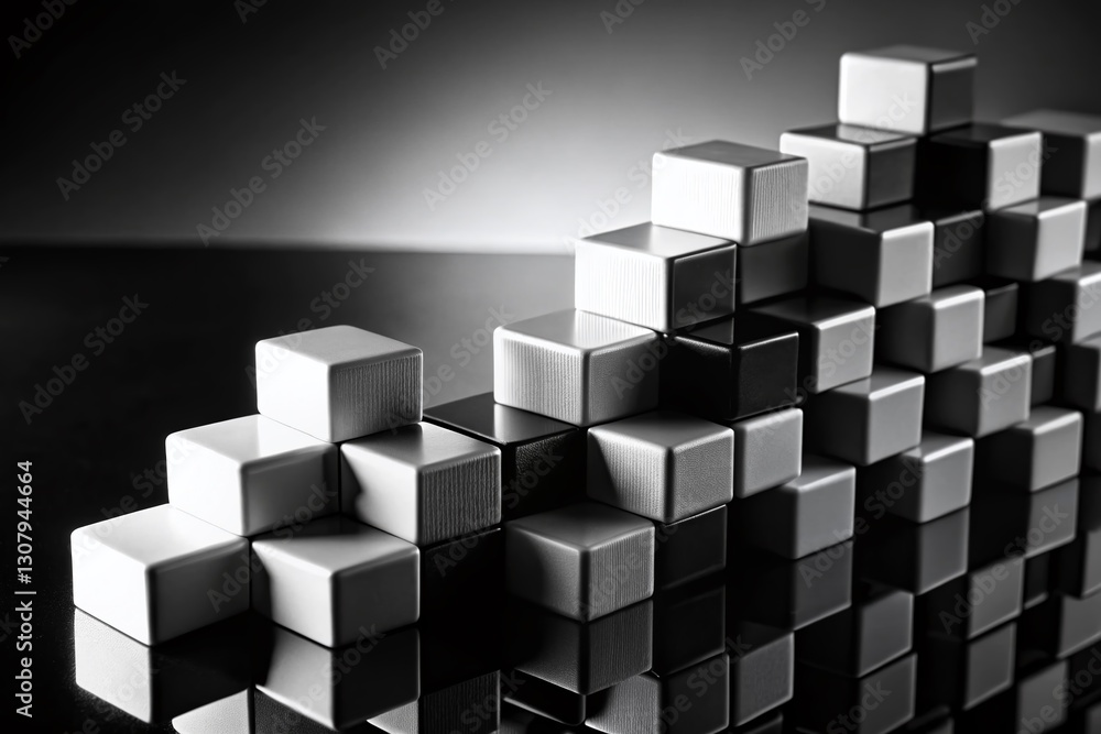 Obraz premium Abstract Minimalist 3D Cubes: Black and White Geometric Design Stock Photo