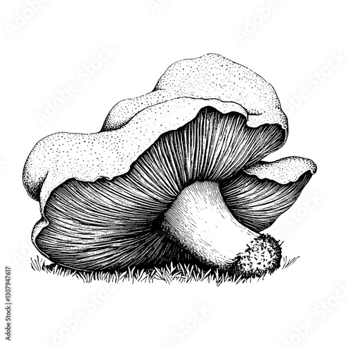 Engraved mushroom illustration capturing the intricate details of nature's beauty in a vector design