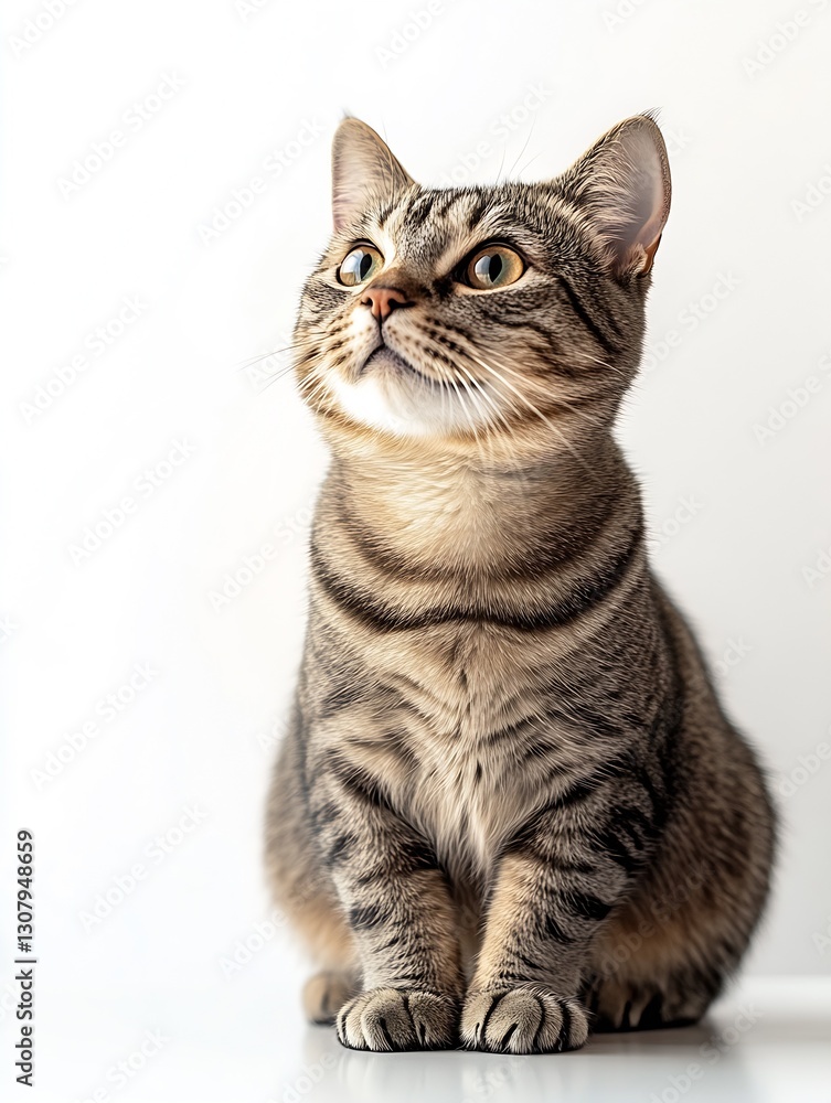 Stunning tabby cat with captivating eyes gazing upward in natural light : Generative AI Stunning tabby cat with captivating eyes gazing upward in natural light : Generative AI