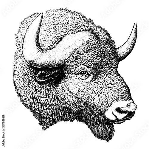 Intricate engraved illustration of a majestic buffalo head showcasing detailed textures and classic artistry in a stunning representation