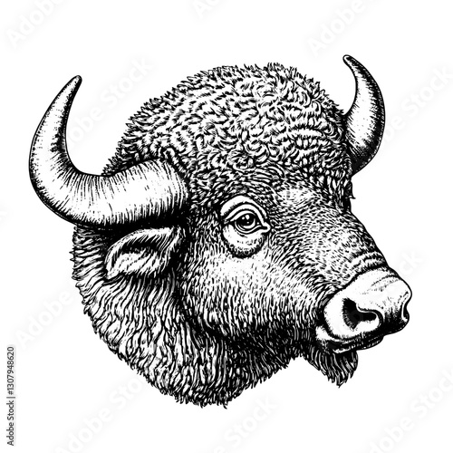 Detailed engravings of a bison's head showcasing intricate line work for tattoo enthusiasts and nature lovers alike