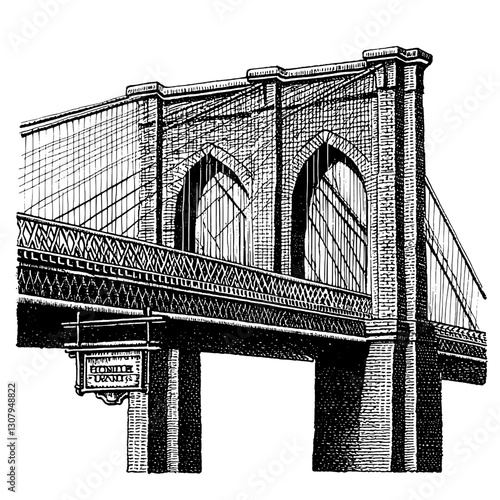 Intricate engraved illustration of a historic bridge showcasing architectural elegance and urban beauty