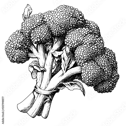 Elegant engraved illustration of broccoli showcasing intricate details in a vector art style for tattoo inspiration