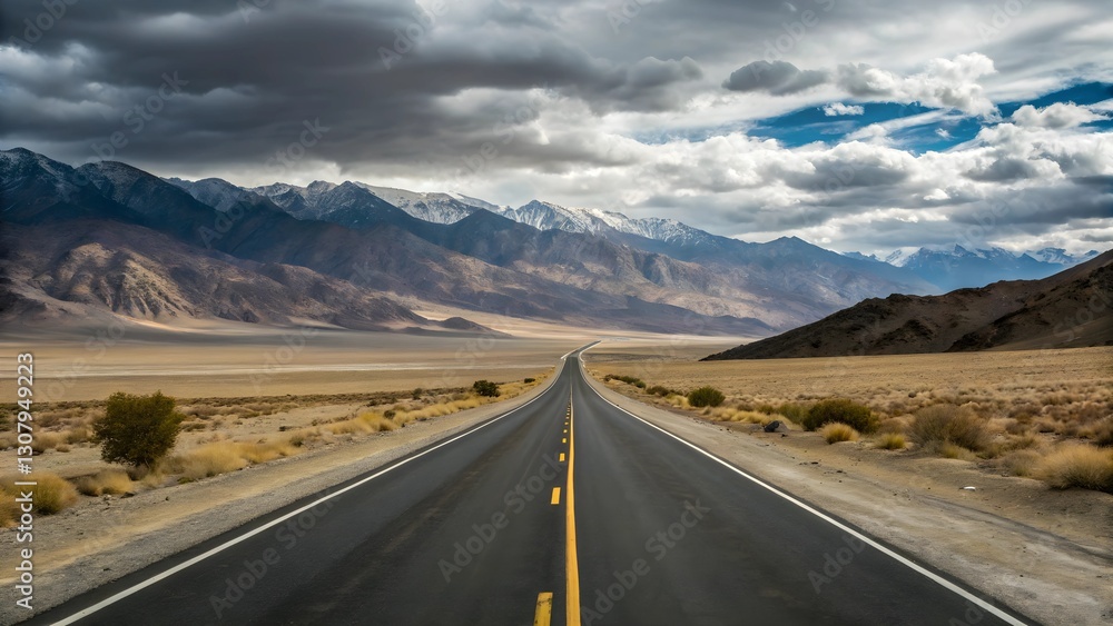 Naklejka premium Endless Mountain Road Under Dramatic Sky