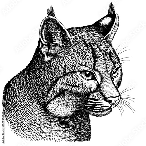 Intricate engraved illustration of a lynx captures its regal demeanor in a stunning tattoo design