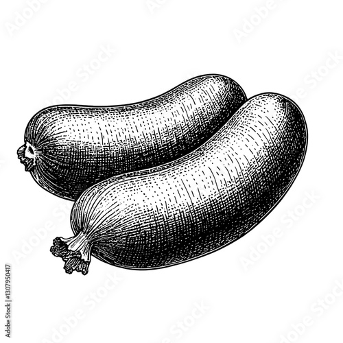 Engraved illustration of zucchinis beautifully detailed for tattoo design showcasing texture and form