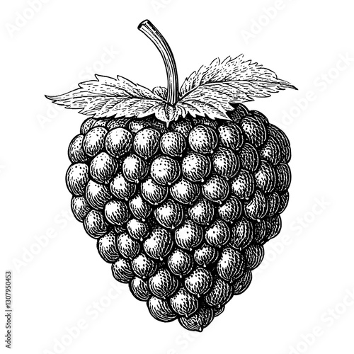 Engraved vector illustration of a detailed raspberry design perfect for tattoo enthusiasts and nature lovers