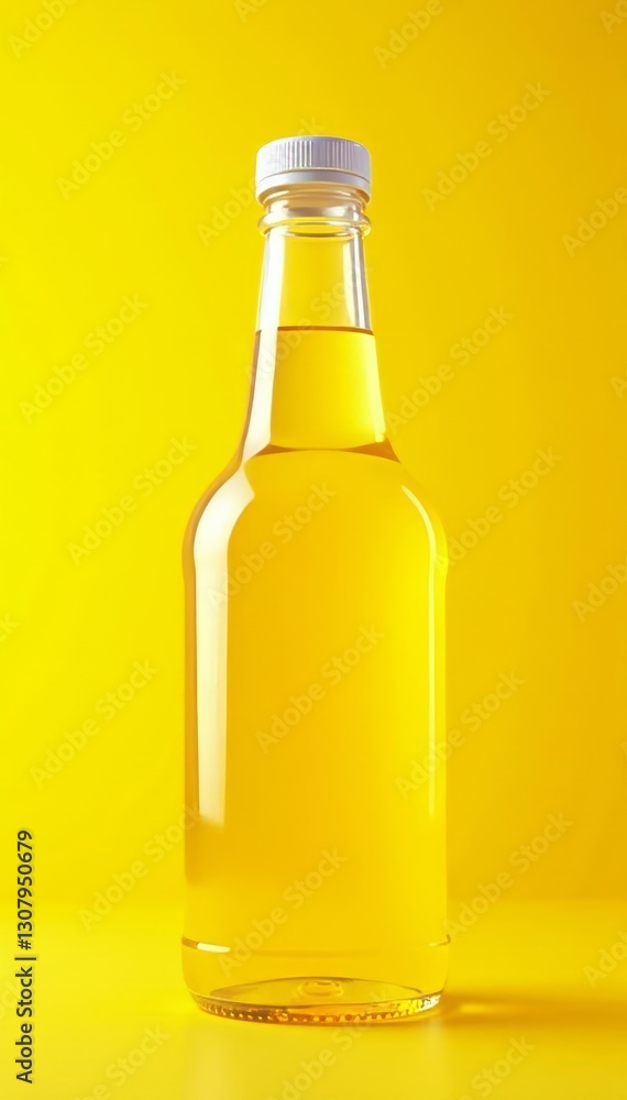 Bright yellow liquid in a bottle against a sunny yellow backdrop, health, clean, bottle Bright yellow liquid in a bottle against a sunny yellow backdrop, health, clean, bottle