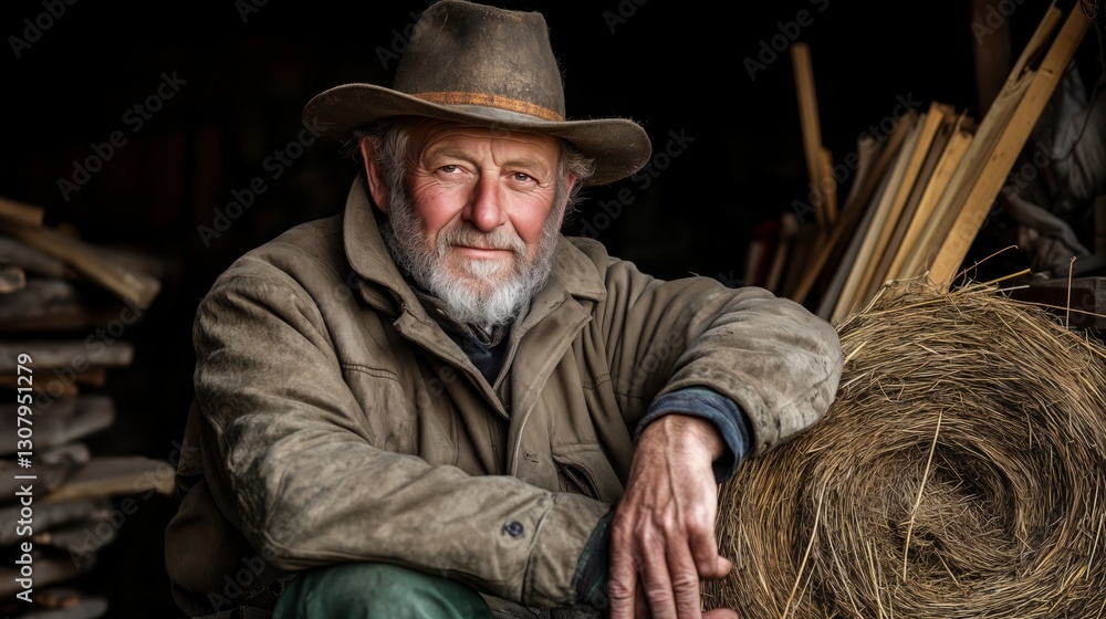 Old proud farmer, tired but happy with the work he has done. Old school farmer style. Old proud farmer, tired but happy with the work he has done. Old school farmer style.