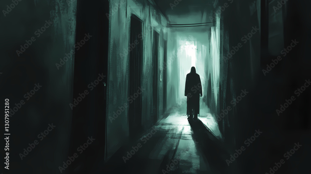 Haunting: the shadowy figure and flickering light - visualize a shadowy figure in a dimly lit room, illustrating the haunting presence of a ghost. shadowy. illustration. Shadowy - Alley. Illustration Haunting: the shadowy figure and flickering light - visualize a shadowy figure in a dimly lit room, illustrating the haunting presence of a ghost. shadowy. illustration. Shadowy - Alley. Illustration