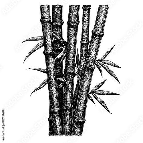 Engraved bamboo illustration showcasing delicate details and intricate vector design for tattoo enthusiasts