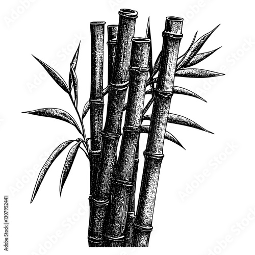 Engraved bamboo illustration with intricate details showcasing elegance and nature's beauty in a timeless design