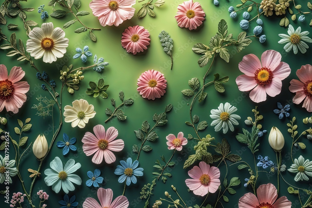 Floral Texture Design with Nature Inspired Green Gradient Background Floral Texture Design with Nature Inspired Green Gradient Background