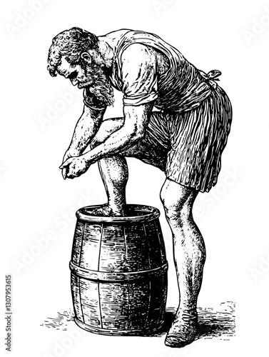 Craftsman engaged in traditional barrel working, creating durable craftsmanship