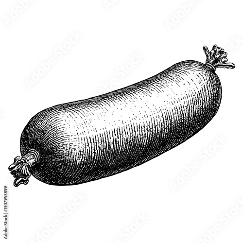 Creative engraved illustration of a sausage showcasing detailed line work for tattoo artistry enthusiasts